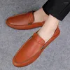 Chaussures décontractées hommes été en cuir véritable demi mocassins classique noir en plein air marche confortable sans lacet homme conduite Erkek Terlik