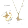 Pendant Necklaces Women Rotatable Zircon Daisy Flower Butterfly Adjustable Ring Wholesale Stainless Steel Chain Accessories Drop Deliv Ot8Gp