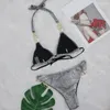 Damen-Bademode, Damen-Outfit, bronzierendes Schlangenleder-Druck-Bikini-Set mit Strass-Kette, Neckholder, Push-Up-Badeanzug für Brasilianer