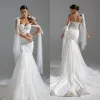 Bohemian Mermaid Wedding Dresses 3D Flowers Applicies Brudklänningar Kort ärm Lace Illusion Brudklänning