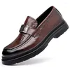 Casual Shoes Men Korea Leather Platform Oxfords Slip On Thick Tottom For Male Derby Loafers Mens Square Toe Formal Dress