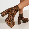 Stiefel Knöchel Frauen Leopard Sexy High Heel Plattform Geformt Chunky Heels Nachtclub Party Casual Outdoor Schuhe Weibliche 35-41