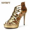 Sandaler SDTRFT Ladies Platforms Cross Strap Shoes Moman Stiletto Zapatos Mujer 14cm Thin Heels Party Dress Pumps Plus: 39-49 50