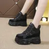 Boots Women's Ankle Boots Autumn Flock Chunky Shoes Woman Platform Height Increased Sneakers 9CM Thick Sole Wedges Snow Boots Winter