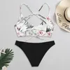 Conjunto de biquíni floral de cintura baixa feminino, roupa de banho para mulheres push up acolchoado duas peças 2024 trajes de banho de praia