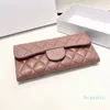 Designer Pink Two Fold Long Wallet Leather Classic Quilting Black Card Holders Fashion Women Solid Color Coin Purse