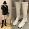 Boots 2022 Women Knee High Boots Female Leather Knight Boots Plus Size 43 Booties Lady Low 4cm High Heels White Autumn Shoes Women