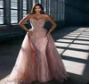 Rose Gold Ball Gown Wedding Dresses Bandeau Sequins Beaded Sexy Detachable Trailing Lace Satin Floor Length Custom Made Plus Size 7864341