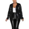 Vestes Femmes Veste à paillettes brillantes pour femmes Performance Discothèque Costume Blazer à manches longues Revers Costume de bal Manteau avec poches Argent