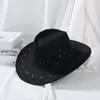 Berretti Accessori Costumi Cappello stile jazz stile occidentale Fedora in feltro da cowboy in pelle scamosciata a tesa larga