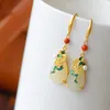 Dangle Earrings Natural Hetian Jade Water Drop Vintage Ethnic Style Chinese Han Costume Classical Sterling Silver Gilding Ruyi