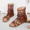 Slippers 2022 New Summer Embroidery Clip Toe Back Zipper Mid Claf Flat Sandals Fashion Retro Women Sandals Open Toe Beach Shoes Slippers