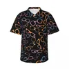 Men's Casual Shirts Hawaiian Shirt Beach Glasses Blouses Orange And Blue Eyeglasses Trendy Male Short Sleeve Y2K Funny Clothes