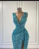 Shiny Sequines Celebrity Dress Deep V Neck Kort ärmar sjöjungfru glitter Split Side Afton Donklänningar Röda mattan Prom klänningar 2023 BC4836