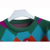 Swetery kobiet vintage haftowe cekiny kreskówkowe sweter kobiety kolorowe argyle dzianinowe pullover długie rękawy 2024 Spring