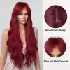 Wigs Long Curly Wine Burgundy Red Synthetic Wigs with Long Bangs for Women Afro Deep Wave Cosplay Party Natural Hair Heat Reisitant
