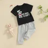 Kleidungssets Kleinkind Jungen Ostertag Outfit Kurzarmdrucken Tops Säuglingsbabys -Kordelhosen 2pcs