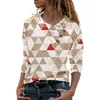 Damen-T-Shirts, 3D-geometrischer Druck für Frauen, 2024 Frühlings-Herbst-Mode-Knopf-Langarm-Shirt, lässiges T-Shirt, Tops, Büro-Damen