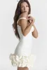 Robes décontractées Sexy Blanc Volants Hem Mini Robe De Bal Pour Femmes Slim Sans Manches Spaghetti Bretelles Femme Robes De Soirée De Luxe Plage Soirée