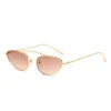 Солнцезащитные очки 2024 модная металлическая рамка кошачьи глаза UV400 Женщины Уникальные маленькие овальные солнцезащитные очки