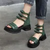 Sandaler sommar ny designer pu läder mode kvinnor avslappnade tofflor utanför kvinnliga tofflor tjocka sulor sandaler highheeled vintage