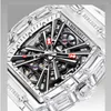 Wristwatches BERRIGET Transparent Automatic Mechanical Movement Man Watch Luxury Tonneau Watches For Men Waterproof Luminous Skeleton