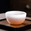 Tasses soucoupes 100 ml bol à thé en porcelaine de jade blanc grande capacité verre émaillé pierre maître tasse personnelle chinois Kungfu ensemble facile à utiliser