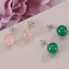 Orecchini a bottone Quarzo rosa naturale Agata 8mm Orecchino per donna S925 Argento sterling Gioielleria raffinata Rotondo Rosa Verde Gemma Brincos