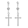 Серьги-гвоздики в стиле ретро с крестом и сердечками для женщин, модные длинные висячие уши в стиле панк, модные ювелирные изделия