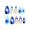 Unhas Falsas Moda Cool Light Blue Stars Profundo Glitter Forma de Amêndoa Falso Destacável Imprensa Terminada com Cola