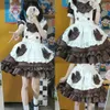 cosplay Anime Costumes Maid dress cute Lolita coffee shop maid costume role-playing uniform Japanese maid brown bow short sleeved cupcake dressC24321