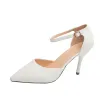 Pumps Soft Leather Women's Shoes,Pointed Toe,2023 Spring New High Heels,Ankle Strap,Cover Heel,Female Footware,Big Size,BLACK,,BEIGE