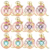 Pocket Watches Heart Shaped Pink/Purple/Blue Stone Gold Quartz Necklace Anime Student Girl Gift Elegant Charm Pendant Clock