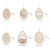 Party Decoration 20Pcs Happy Easter Wood Pendant Egg Chick Flower Hanging Ornament With String Home Decor DIY Painting