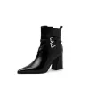 Boots Brand Chelsea Boots 2023 Winter Women's Ankle Boots Double Buckle Zip Women Shoes Sexig Pointed Thin High Heels Western Lady Shoe