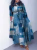 WMSTAR PLUS STORLEK KVINNA KLÄNNING Tryckt Fashion Maxi Dresses Långärmad stor Hem Fall Clothes grossist Drop With Bandage 240320