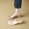 Slippare Solid Color Comfort Sandal Women Summer Outwear Shoes Chunky Heel Middle Transparent Sandals