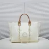 Women Casual Tote Pearls Letter Canvas Beach Bag Fashion Summer Luksus Designer Biała czarna duża bohemian boho torebki damskie koraliki łańcuchy torby na pieluchy