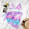 Sexy Push Up Swimwear Swimsuit Women 3 Piece Tie Dye Bikini Set Low Waist Brazilian Bathing Suit Halter Beach Wear Monokini