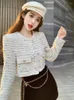 Vestes pour femmes de haute qualité streetwear mode paillettes recadrée manteau en tweed printemps automne veste à double boutonnage vêtements d'extérieur décontractés