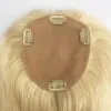 Toppers Lichte blonde menselijke haartopper met clips in haarstukje huid hoofdhuid Silktopsluiting Virgin Hair Toupee voor witte vrouwen kleur #613