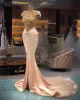 Größe Plus Arabisch Aso Ebi Luxuriöse Meerjungfrau Sexy Ballkleider Perlen Kristalle Sheer Neck Abend Formale Party Zweiter Empfang Kleider Kleid