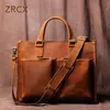 ZRCX Винтажная мужская сумка-портфель Мужская сумка через плечо Crazy Horse Сумки из натуральной кожи Коричневая деловая мода 16-дюймовая сумка для ноутбука 240307