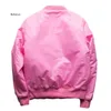 Mens Pink Bomber Jacket Padded Jackets Zippered Sleeve Pocket Stand Collar Baseball Jacket Military Style Pink Coat 240309