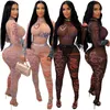 2024 Designer Tracksuits Sexy Malha Bodysuits Leggings Duas Peças Set Mulheres Primavera Manga Longa Sheer Impresso Outfits Ver através de roupas por atacado 10817