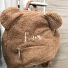 Mochila personalizada nome bordado criança leve bolsa de urso de pelúcia presente personalizado para meninos e meninas