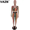 Slippers Vazn Sexy Women 2020 Summer Colorful Hollow Out 2piece Set Short Waistcoat Top Mid Pants Set Sexy Girlcasual Sport Special Set