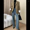 Kvinnors kostymer khaki sömmar mode pendlare casual kvinnor kostym kappa tjock varm elegant lös korea chic svart kvinnlig höstvinter