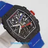 WRISTWATCH الحصري المثيرة ساعة RM RM67-02 ساعة ميكانيكية أوتوماتيكية RM6702 Blue NTPT Carbon Carbon Titanium Matel Machinery World Chronograph الشهيرة