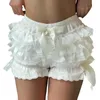 Women's Shorts High Waisted Elegant Lace Bow With Waist Elastic Multi-layered Design For Music Festivals Swimming